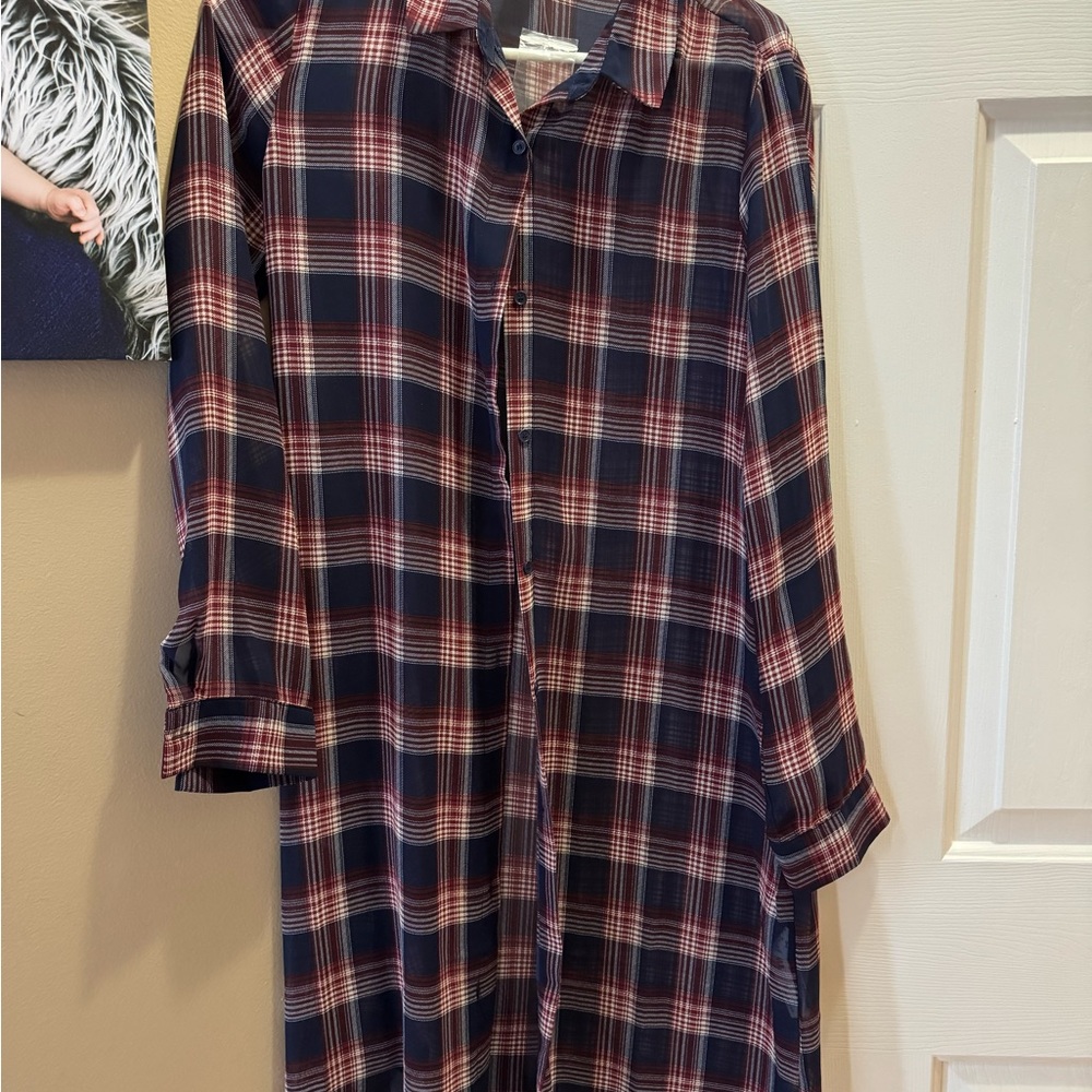 Forever 21 Burgundy Plaid Shirt Dress